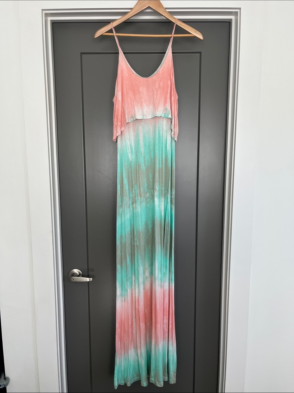 Summer Tie-Dye Maxi Dress in Coral & Teal